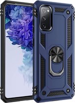 Ring Armor hoesje Geschikt voor Samsung Galaxy S20 FE - Blauw - Draaibare standaard - Magneet - ZT Accessoires
