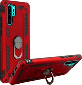 Geschikt voor Huawei P30 Pro Hybrid Case Video Support Ring rood