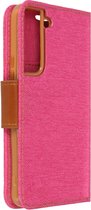 Geschikt voor Samsung Galaxy S22 Plus Case Stof Kaarthouder Stand roze