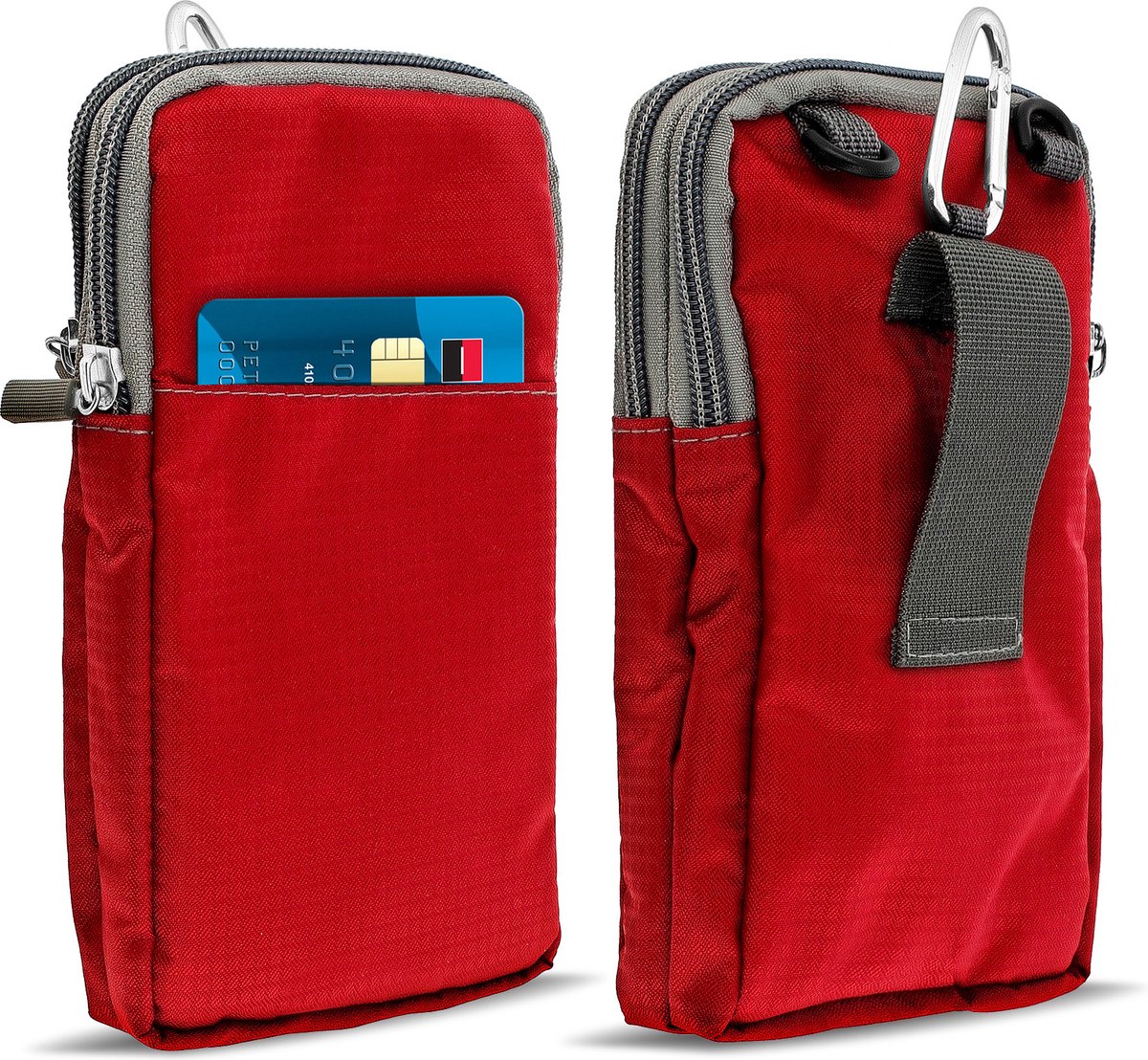 Avizar Riemtas Zak met dubbele rits 180 x 100 mm met karabijnhaak Smartphone riem, Rood