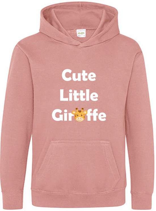 Pixeline Hoodie Cute Little Giraffe roze 12-13 jaar - Giraffe - Pixeline - Trui - Stoer - Dier - Kinderkleding - Hoodie - Dierenprint - Animal - Kleding