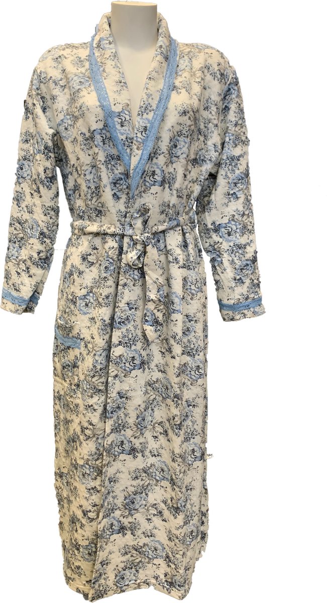Dames Badjas Gebloemd Blauw XL