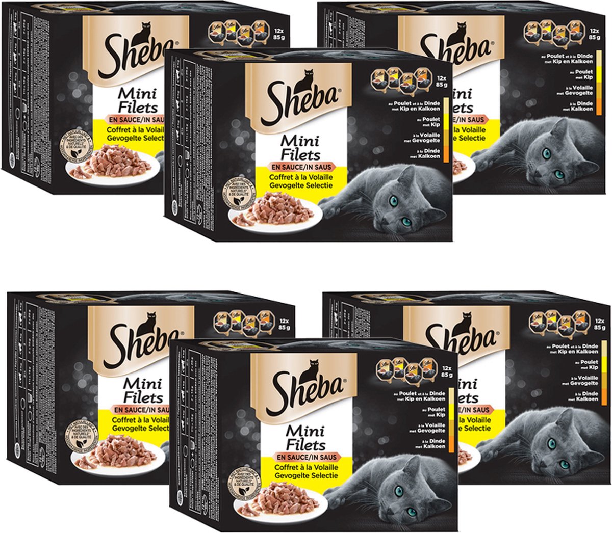 Sheba natte kattenvoeding - kuipjes mini filets in saus - selectie gevogelte - (12 x 85g) x 6