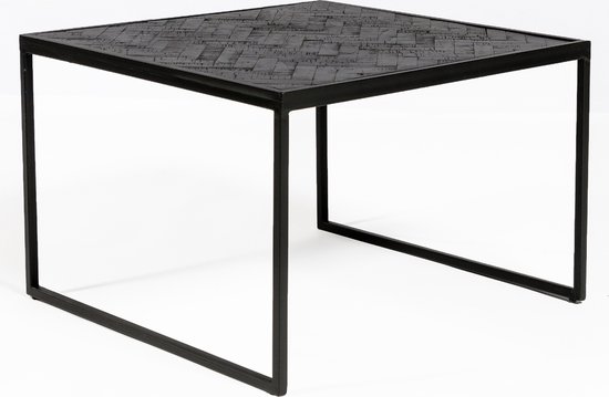 Vierkante bijzettafel zwart met mango hout
