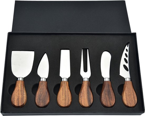 Ensemble de 6 Couteaux à fromage professionnels - Bamboe - Planche à fromage - Acier inoxydable - Couteau à fromage avec manche en bois - Trancheuse à fromage pour fromage - Restaurants - Amateurs de fromage