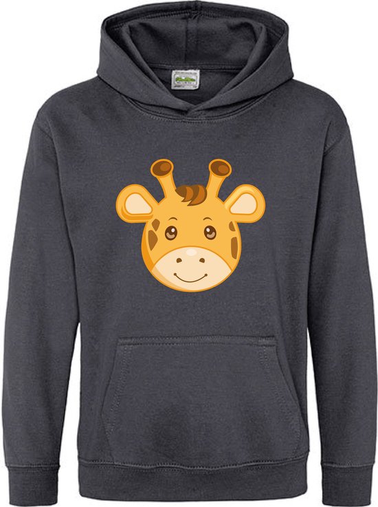 Pixeline Hoodie Giraffe Face Grijs 7-8 jaar - Pixeline - Trui - Stoer - Dier - Kinderkleding - Hoodie - Dierenprint - Animal - Kleding