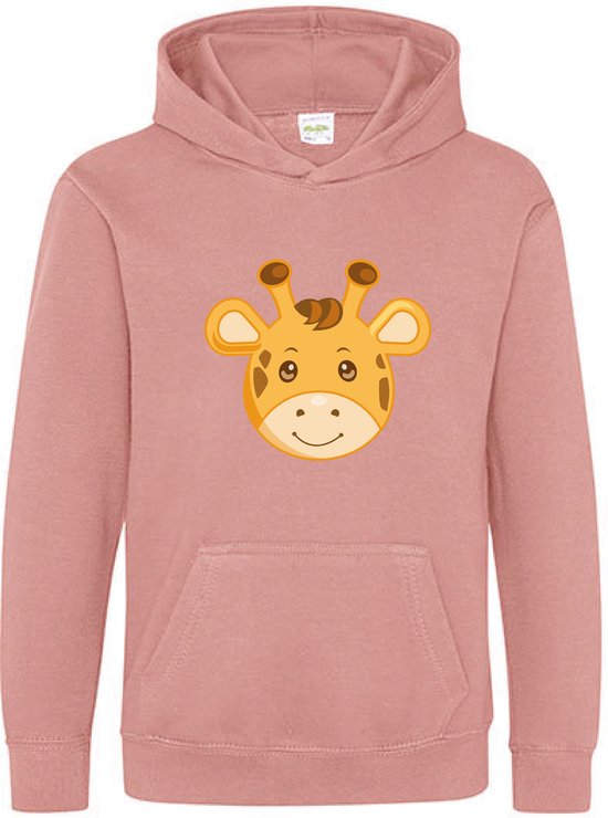 Pixeline Hoodie Giraffe Face roze 9-11 jaar - Pixeline - Trui - Stoer - Dier - Kinderkleding - Hoodie - Dierenprint - Animal - Kleding