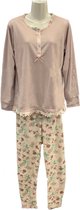 Dames Pyjamaset met Gebloemde Broek - Kleur Donkerbeige - Maat S