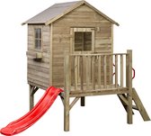 Houten speelhuisje met glijbaan en trap Camilla (SwingKing) | Kinderhuisje voor Buiten in de Tuin | Voor Kinderen vanaf 3 Jaar | FSC Hout - Glijbaan Rood