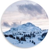 PVC Schuimplaat Muurcirkel - Berg vol met Sneeuw - 50x50 cm Foto op Muurcirkel (met ophangsysteem)