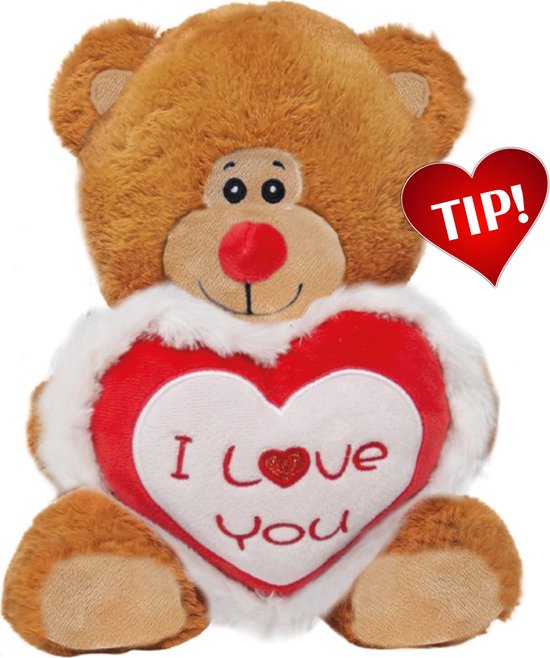 Teddybeer met Love Hart (Wit/Roze) 30 cm | knuffelbeer pluche knuffel love  beer |... | bol