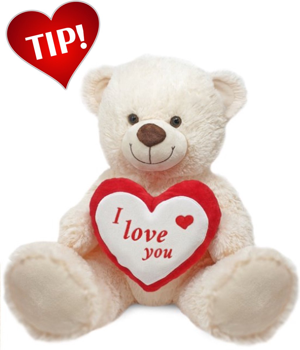 moeilijk Prestige verzonden Teddybeer met Hart “I Love You” Pluche Knuffel (Beige) 75 cm [valentijn  cadeautje voor... | bol.com