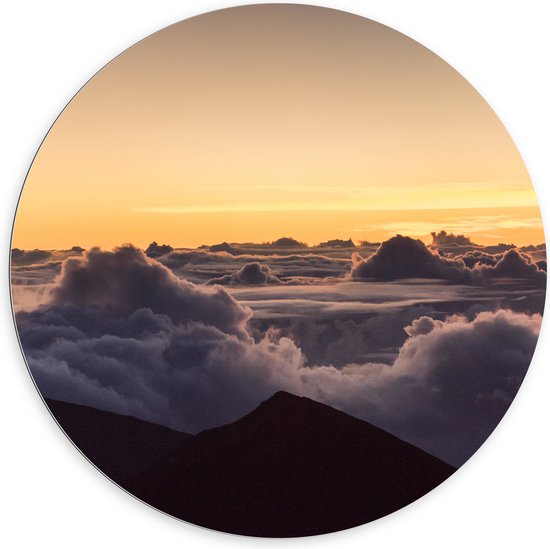 Dibond Muurcirkel - Bergen boven de Wolken - Hawaii - 100x100 cm Foto op Aluminium Muurcirkel (met ophangsysteem)