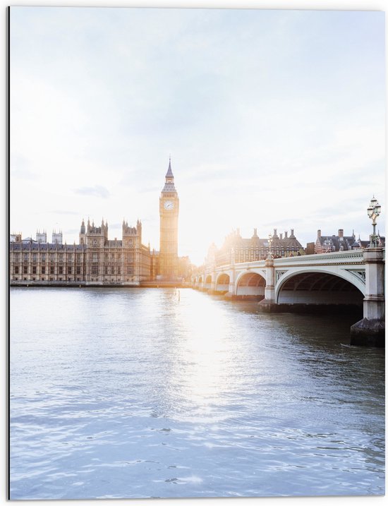 Dibond - Big Ben naast de Westminster Bridge - Londen - 60x80 cm Foto op Aluminium (Met Ophangsysteem)