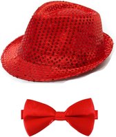 Folat - Verkleedkleding set - Glitter hoed/strikje rood volwassenen