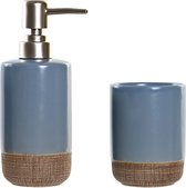 Items badkamer accessoires set drinkbeker/zeeppompje - korenblauw