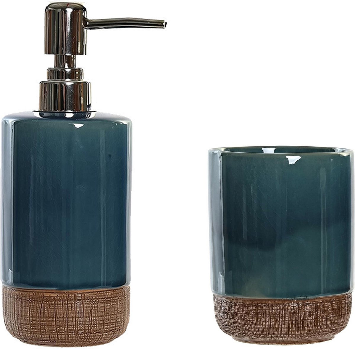 Items badkamer accessoires set drinkbeker/zeeppompje - emerald groen