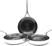 Crowd Cookware – Blackbeard pannenset - Ø24 + 28 + 28 cm Wok - RVS – Krasbestendig en non-stick – Geschikt voor alle warmtebronnen inclusief oven - Vaatwasserbestendig
