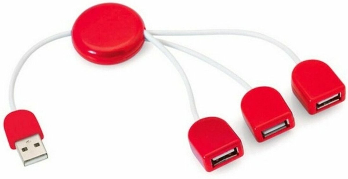 USB Hub 3 poorten - USB spin - Rood - 1x male / 3x female - Extra USB poorten - USB2.0