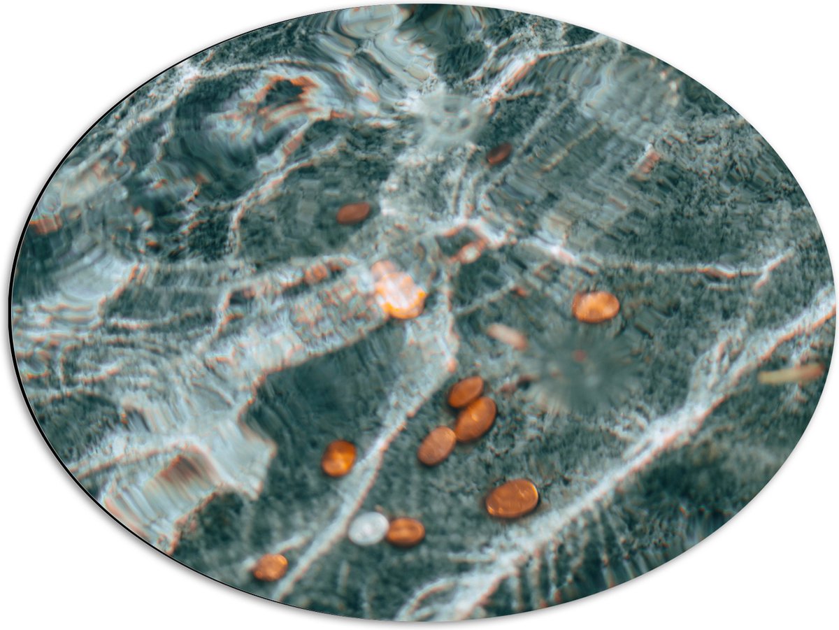 Dibond Ovaal - Kleingeld op Bodem van Fontein - 68x51 cm Foto op Ovaal (Met Ophangsysteem)