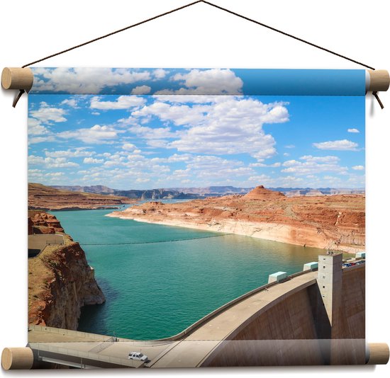 Textielposter - Dam met uitzicht op mooi Landschap - 40x30 cm Foto op Textiel
