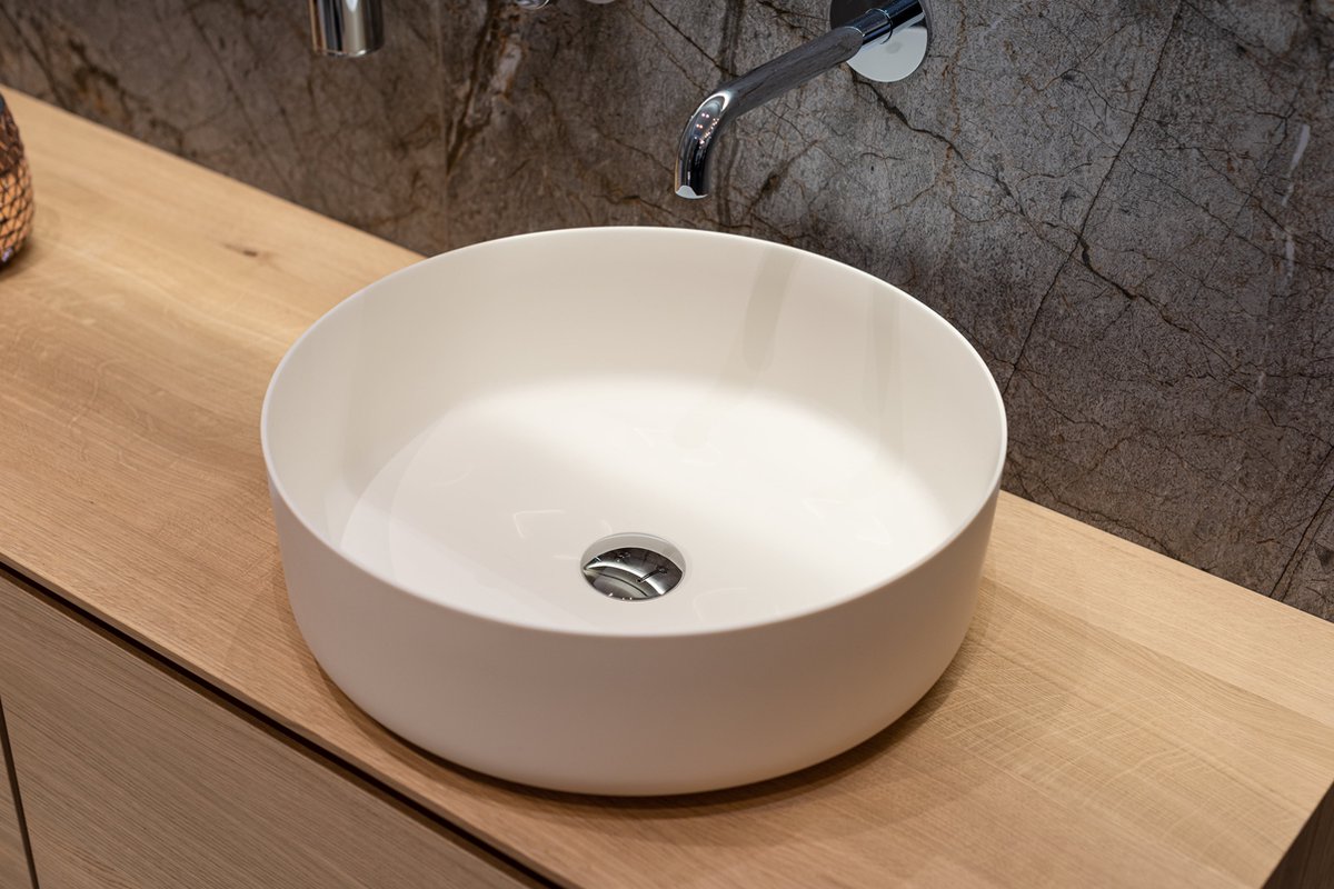 Dubai - Design Wastafel - Matte Wit - Wastafel - Handwastafel - Waskom - Ø 420x 420 Mm - Trendy - Solid Surface - Badkamer - Toilet - Luxe