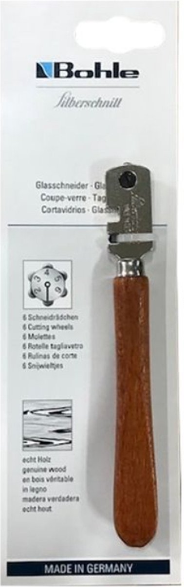 Bohle Silberschnitt glassnijder - Echt Hout - 6 Snijwieltjes