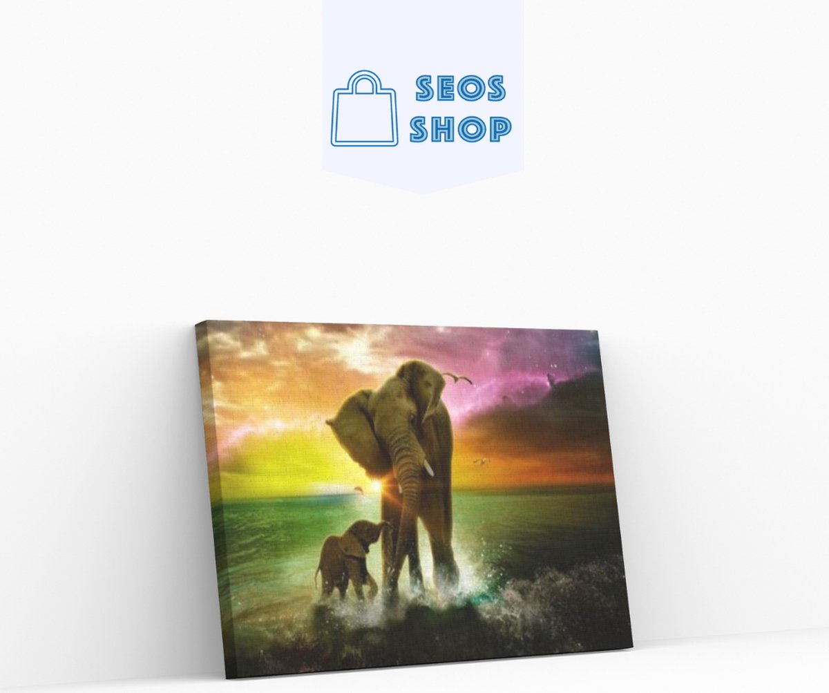 Diamond Painting Pakket Olifant met Kalfje - Volwassenen - 30x25 cm - Vierkant - Dotz - SEOS Shop ®