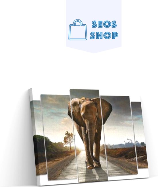 SEOS Shop ® Diamond Painting Pakket Safari Olifant - 5 Luik - Full - Vierkant