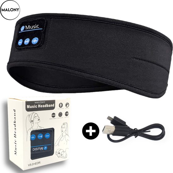 Malony Slaapmasker Bluetooth - Slaaptrainer - Hoofdband - Oogmasker - Oplaadbaar - Uitwasbaar - Zwart