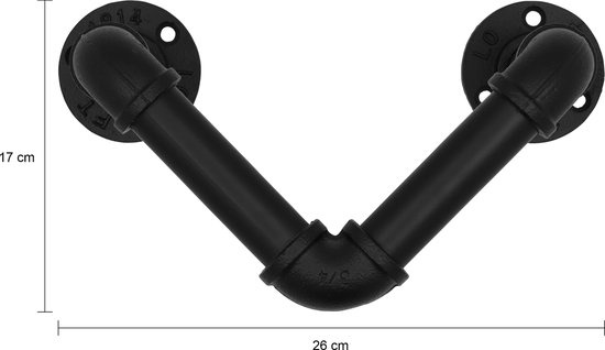 Porte-serviettes industriel noir à deux bras, 26 cm de large et 17 cm de haut.