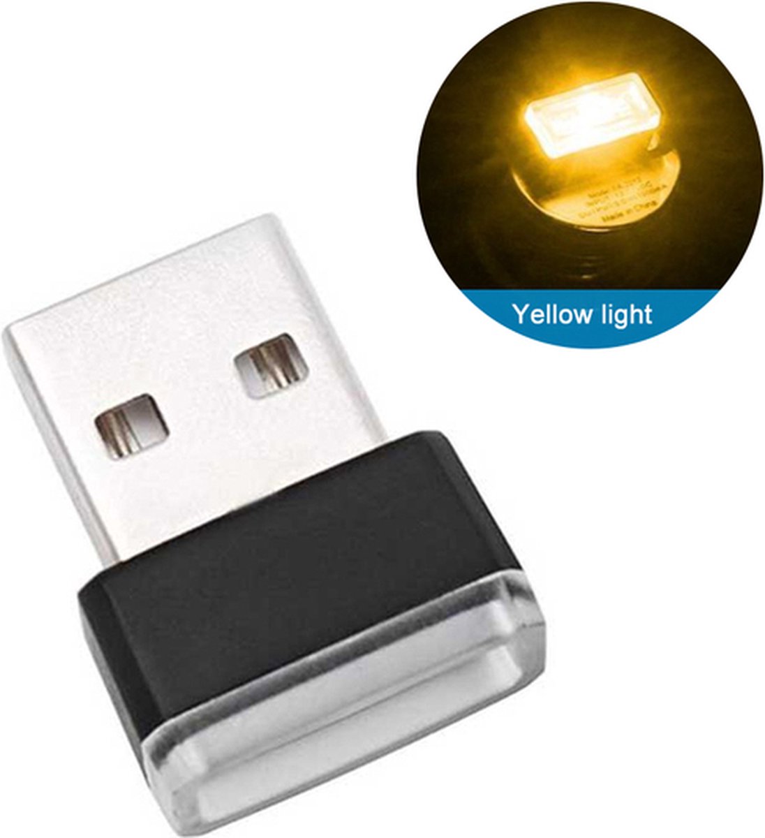 USB - Gele Auto LED-Sfeerverlichting - Plug-In - 5V - Auto - Laptop - USB-Aansluitingen - Nachtverlichting - Geel