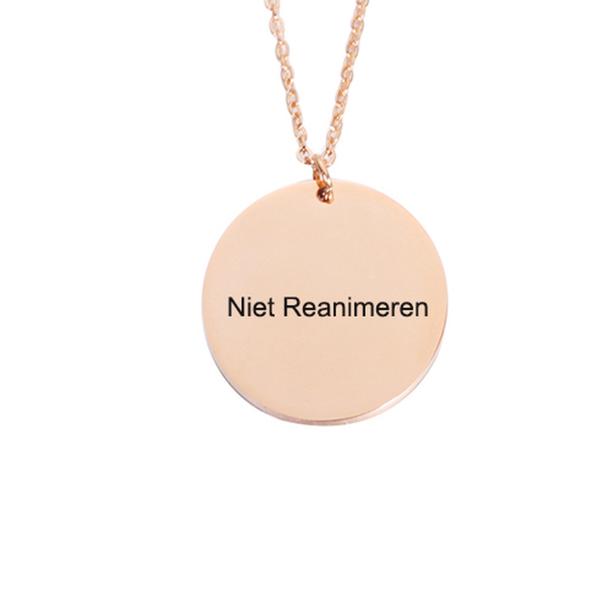 Gegraveerde Niet Reanimeren Ketting - Niet Reanimeren Penning - Do Not Resuscitate - Gegraveerd - Cirkel - Roestvrij Staal - RVS - Verstelbaar - Rosé Goudkleurig