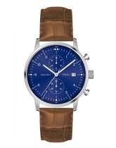 Horloge heren blauw - Mauro Vinci Staal Zilver - Blauw - Cognac met lederen bewaardoos - Business line 420 stalen horloge met Japans binnenwerk