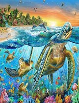 Denza - Diamond painting schildpad oceaan 40 x 50 cm volledige bedrukking ronde steentjes direct leverbaar - volwassenen