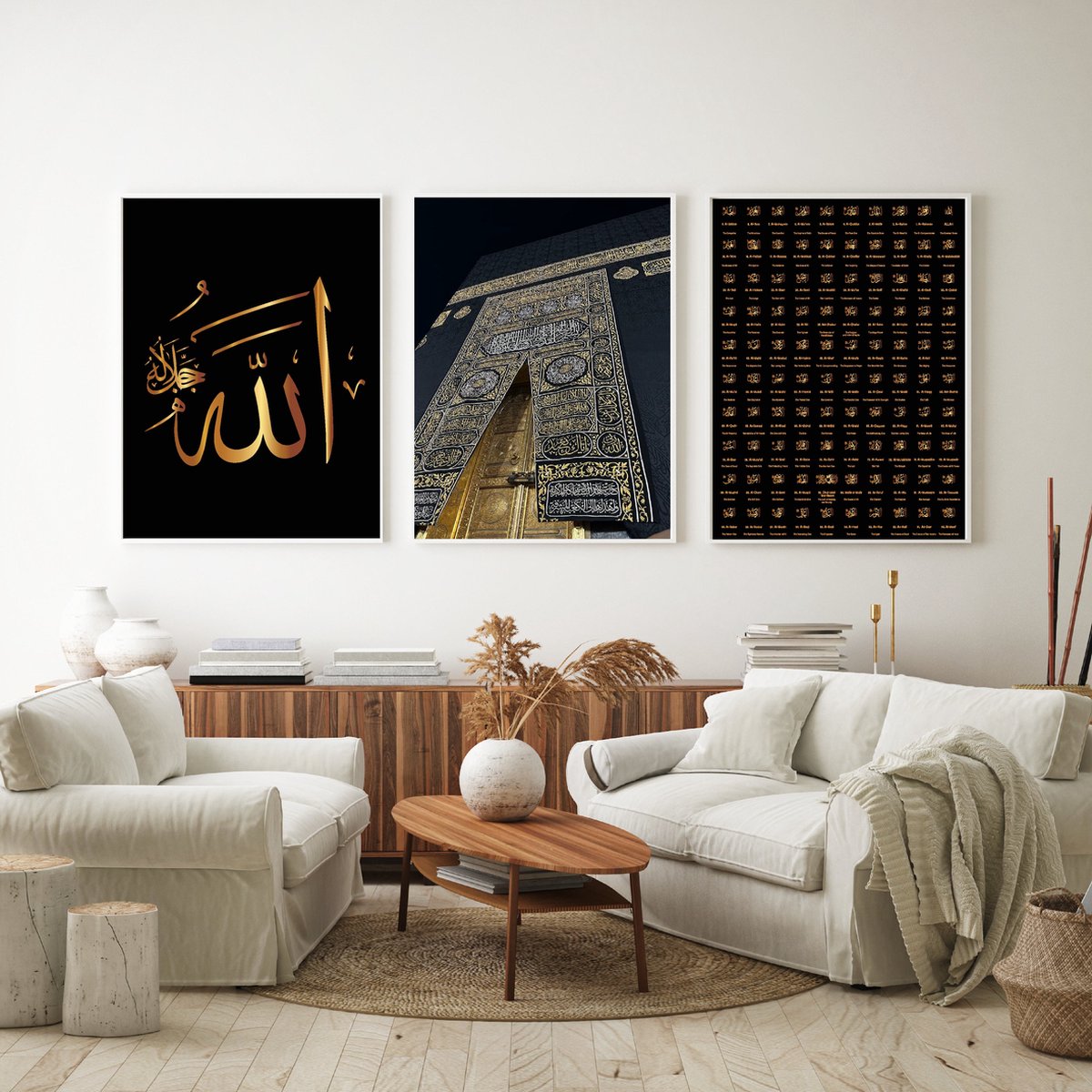 Islam Poster Set van 3 stuks 40x50cm (zonder frame) - Islamitische Kunst aan de Muur - Wanddecoratie - Wall Art- Islamic wall art - Gepersonaliseerde posters - 99 namen van ALLAH - Kabaa