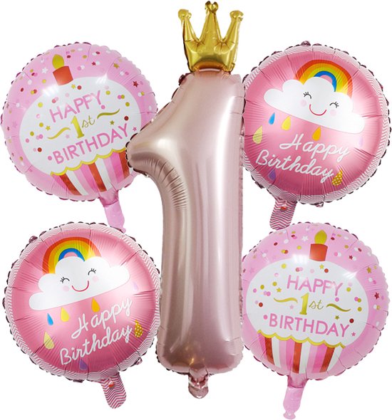 World of Balloons Roze 1 Jaar Verjaardag Versiering - Ballonnen 1 Jaar Verjaardag - Jongen & Meisje