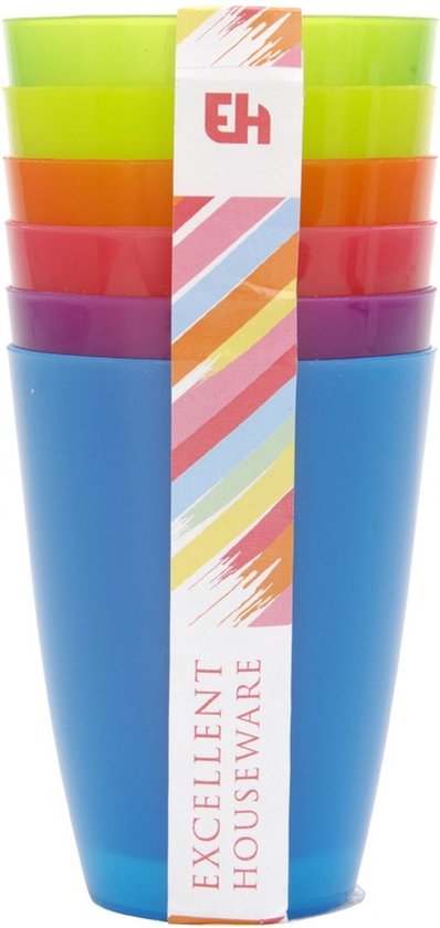 Drinkbekers/mokken - 6 stuks - gekleurd - kunststof - 10 cm - Limonade bekers - Merkloos
