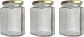RANO - 3 stuks zeshoekige weckpot glas 288ml met sluiting - weckpotjes / opbergpotten / inmaakpot / glazen pot met deksel / glazen potten / glazen potjes met deksel