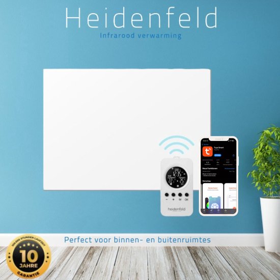 Heidenfeld HF-HP130 infrarood verwarmingspaneel - 500W elektrische verwarming - Plafond en muur montage - Thermostaat - Kachel - Met app - Heater - 10 Jaar garantie