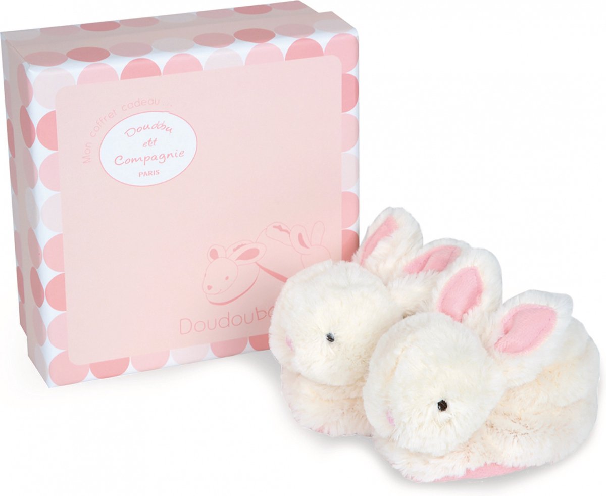 Doudou et Compagnie - Pluche Babyslofjes - Konijntje - Wit - 0 tot 6 maanden