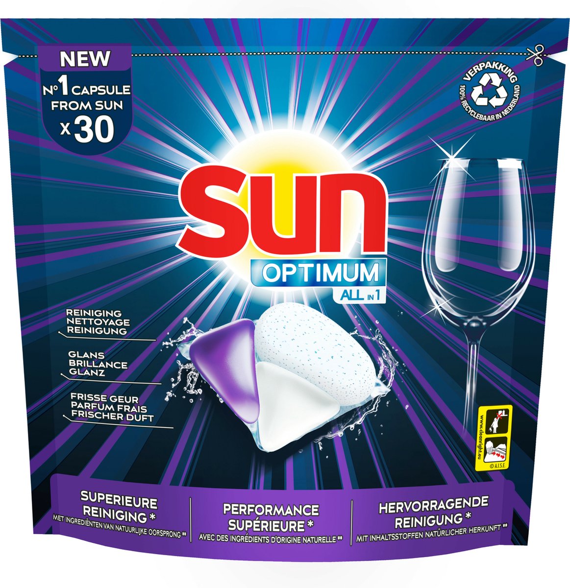 jusqu'à 35% 60, 120 ou 240 capsules lave-vaisselle Sun optimum