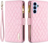 Telefoonhoesje geschikt voor Samsung Galaxy A54 5G - Portemonnee met rits - book-case hoesje - ruimte voor 9 pasjes - roze ruit