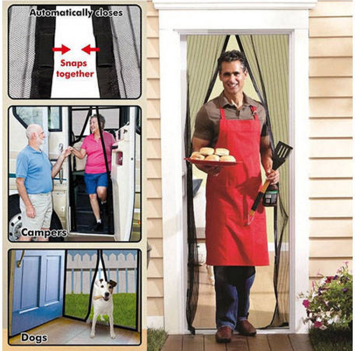 ARCOL Magnetische muggennet voor deuren en ramen, verstelbaar, met klittenband, inkortbaar muggennet (200 x 260 cm, zwart