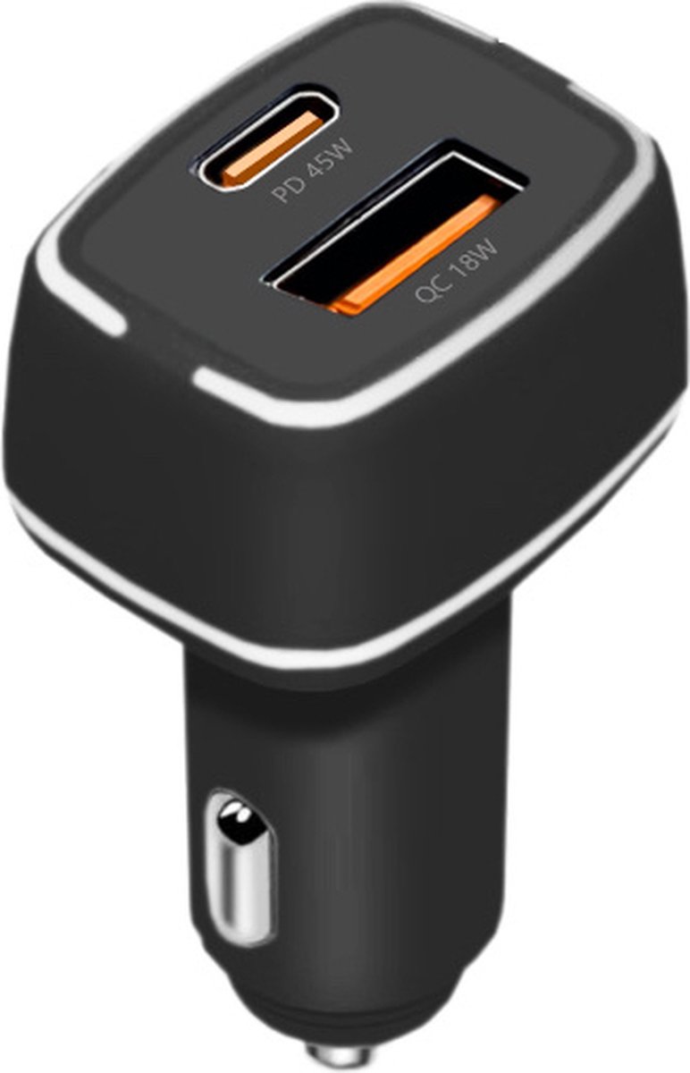 BeHello Autolader - Auto Oplader - DUAL USB-C, 45W - USB-A QC 3.0, 18W - Zwart
