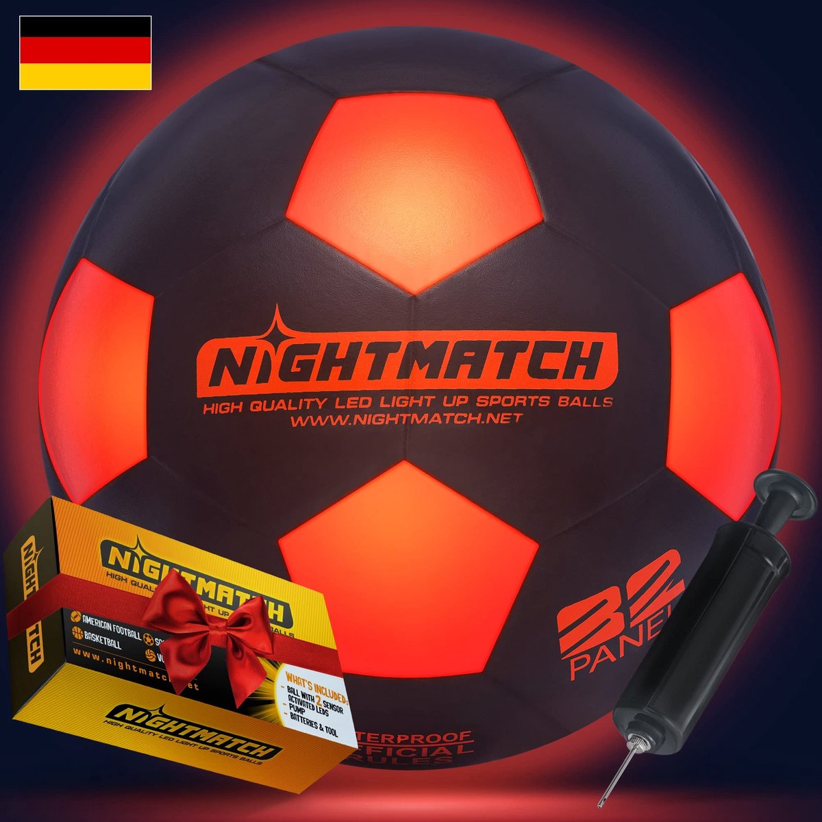 Nightmatch LED Verlichte Voetbal - Officiële Maat 5 - 2 Sensor-geactiveerde LED's voor plezier in het donker (Zwart/Oranje)