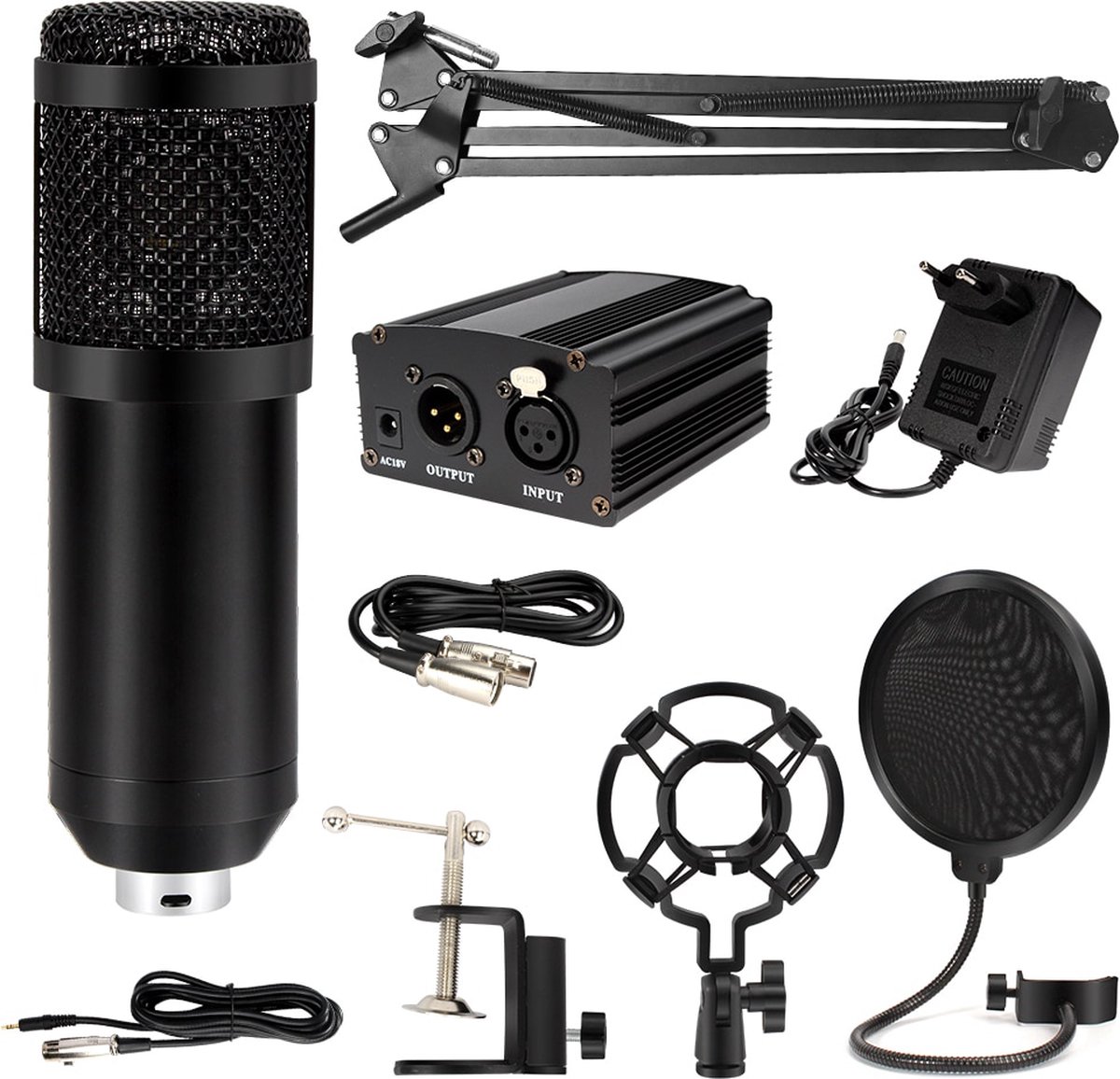 Brandie® - Microfoon - Condensatormicrofoon - Ruisonderdrukking - Helder Geluid - Ultrahoge gevoeligheid - Wijdverspreide toepassing - Professionele Opnameset - Voor Omroepzangopnames - Met Fantoomvoeding - Zwart