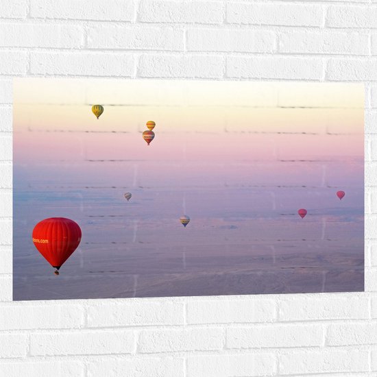 WallClassics - Muursticker - Ballonvaarten in Verschillende Luchtballonnen - 90x60 cm Foto op Muursticker