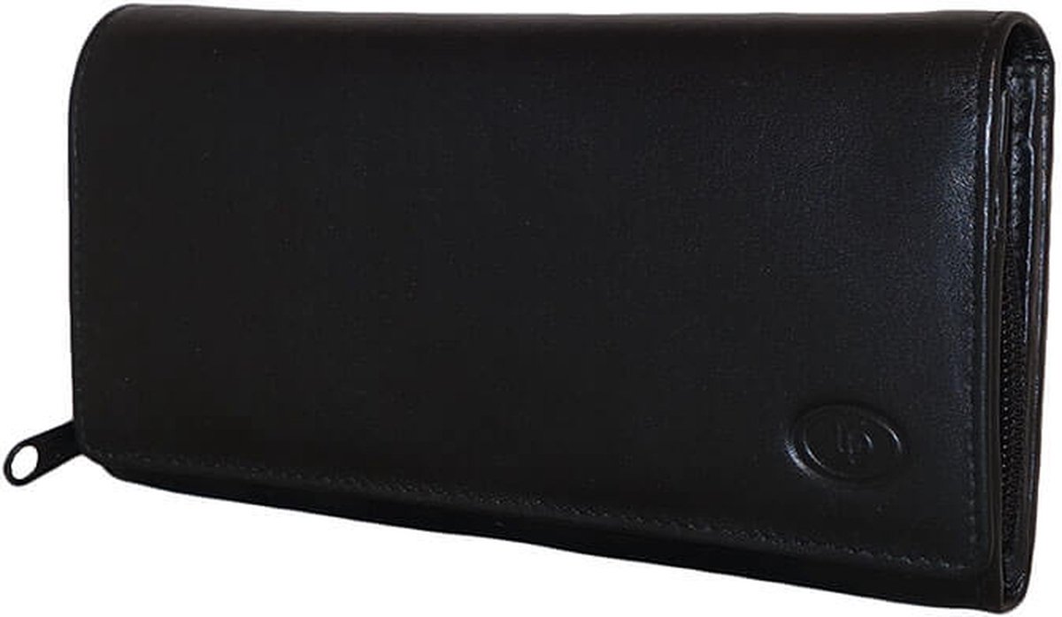 Leather Design Ruime Overslag Portemonnee Zwart