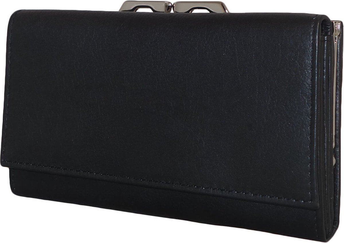Leather Design Overslag Portemonnee met Beugel Zwart